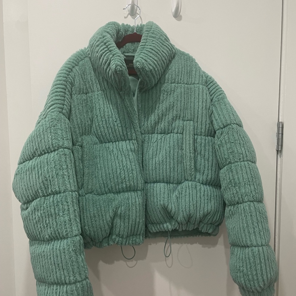 Urban Outfitters Teal Puffer Teddy Coat, Oversized Chic Look!